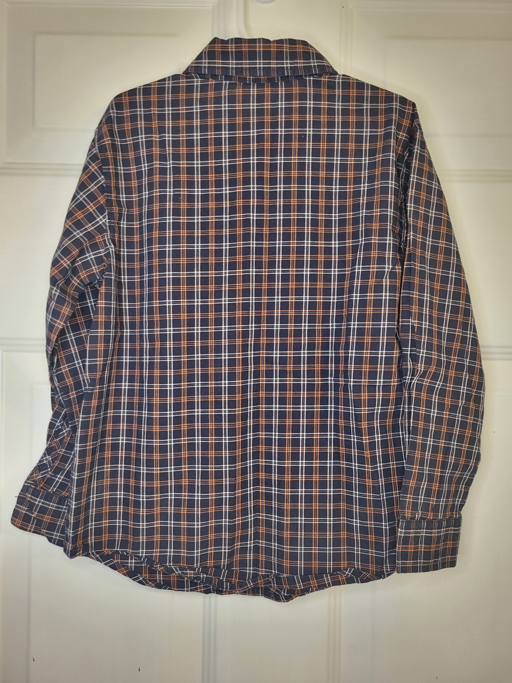 Nautica Navy and Orange Plaid Button-Up Shirt. - Picture 2 of 6